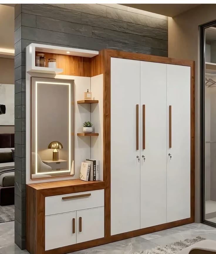 Armoire et coiffeuse bois et blanc